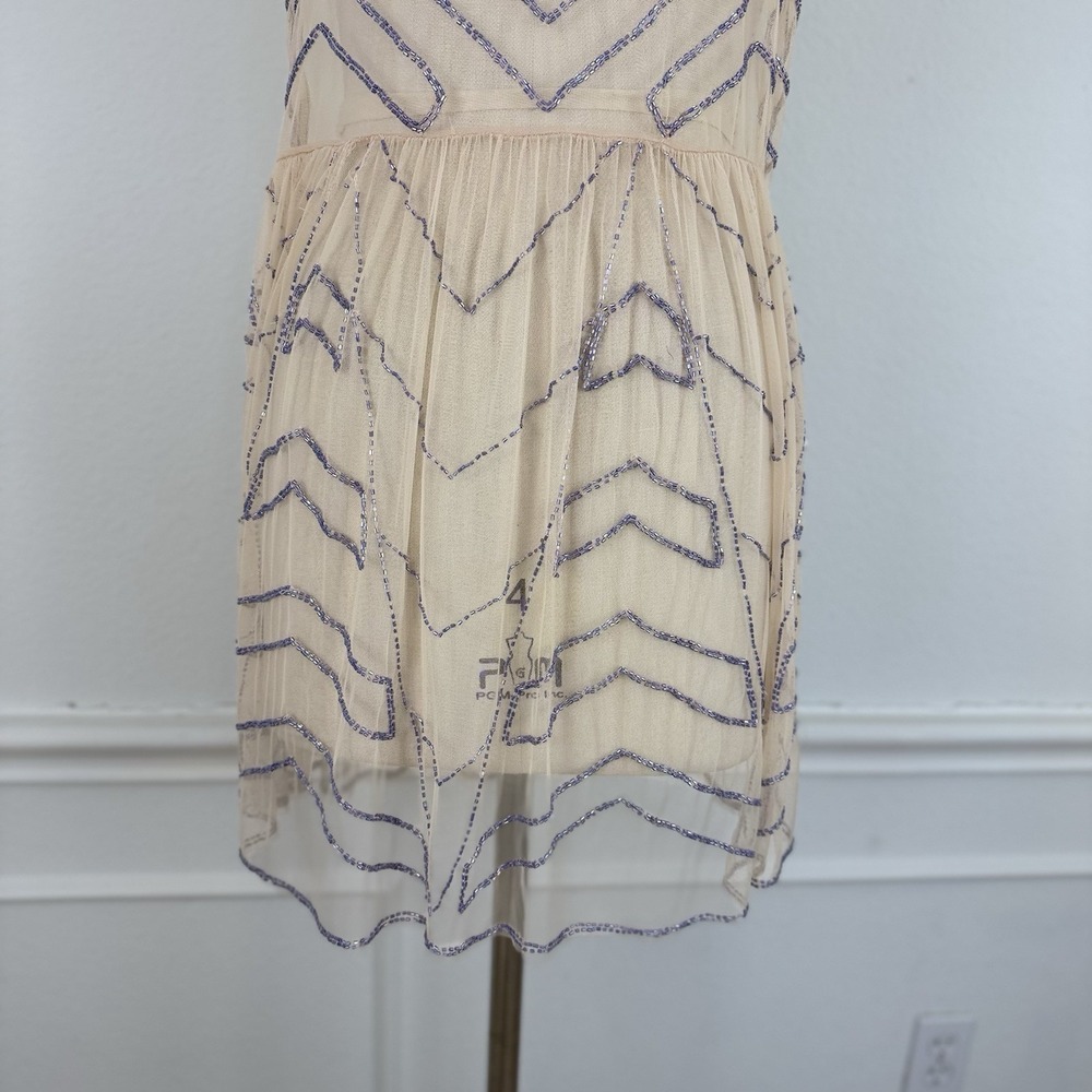 Free People Slip Mini Dress Embellished Mesh Sheer XS Sequin Party Fairy Whimsy - Picture 5 of 10